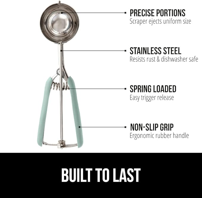Gorilla Grip Stainless Steel Cookie Scoop for Baking, 2 TSP, Multipurpose Melon Baller, Meatball Spring Scoops, Perfect Portion Sizes, Easy Food Release, Scooper Size 100, BPA-Free Kitchen Tool, Mint