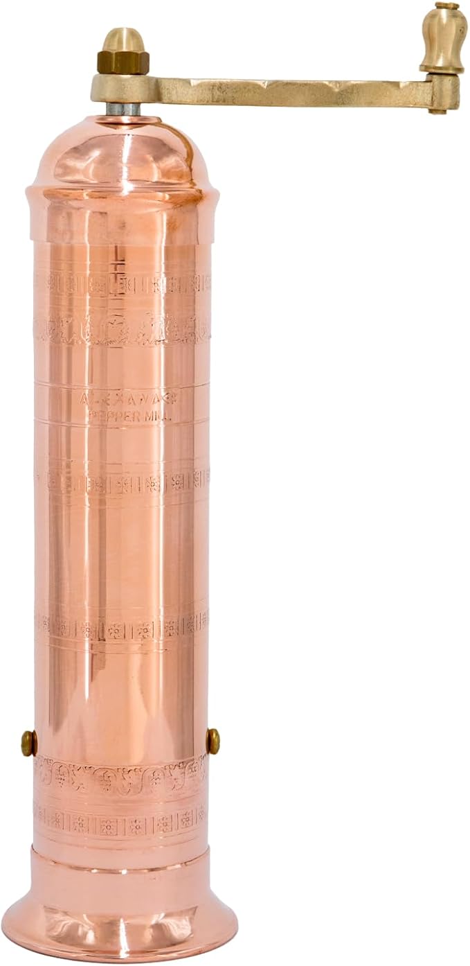 The Original Greek Pepper Mill 10 Inch Tall | European Pepper Mill Grinder with Crank Handle | Manual Pepper Grinder | Peppercorns Refillable - Copper…