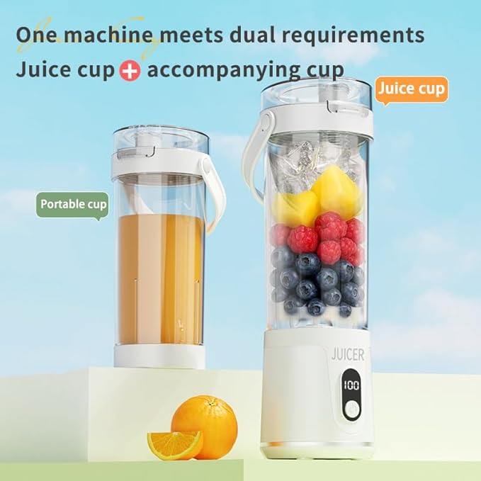 Portable Personal Electric USB Juicer,600ML Mini Blender Portable Blender For Shakes and Smoothies juice,12 Blades Great for Mixing,Compact、Convenient and Versatile (white)