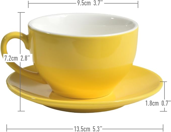 Porcelain Coffee Cup with Saucer 220ml/7.3oz for Cappuccino, Latte, and Tea, Yellow