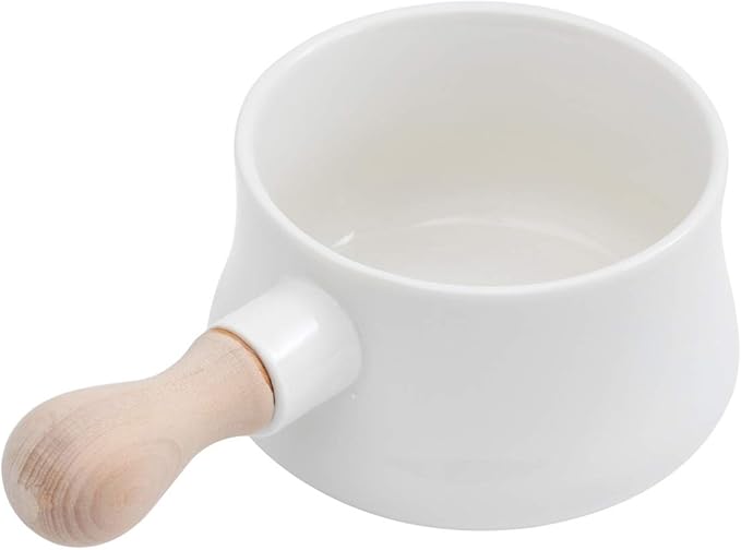 DOITOOL Butter Warmer, 380ml Enamel Milk Pot for Stove Top, Small Sauce Pan with Wooden Handle, Butter Melting Pot Milk Pan, Small Soup for Home Kitchen Cooking Heating Boiling