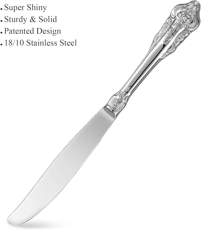 KEAWELL Luxury 45-Piece Silverware Set, 18/10 Stainless Steel, Service for 8, Mirror Finish, Antique Baroque Design, Dishwasher Safe (Silver)
