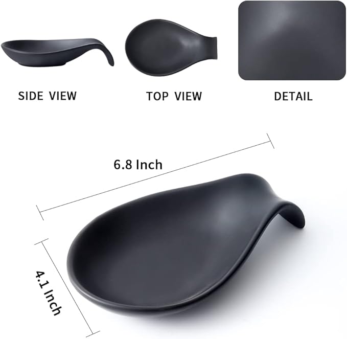 Nihow Ceramic Spoon Rest: 4 Inch Stable Utensil Rest - Heat Resistant Spoon Holder for Kitchen counter/Countertop/Stove Top - Dishwasher Safe - Matte Black (1 PC)
