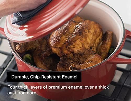 Misen 7 QT Enameled Cast Iron Dutch Oven - Chip-Resistant Enamel Coating - Thick Iron Core For Heat Retention - Large Cooking Surface - Oven Safe, Induction Compatible - Traditional Lid, Red