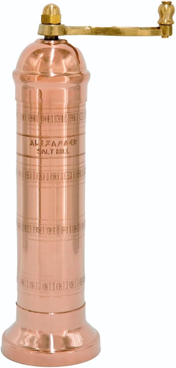 The Original Greek Salt Mill 8 Inch Tall | European Salt Mill Grinder with Crank Handle | Manual Salt Grinder | Salt Refillable - Copper