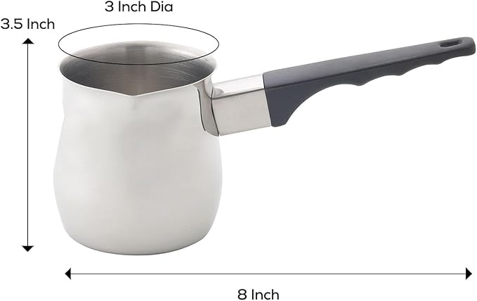 Fino Stainless Steel Turkish Coffee Pot - Professional 18/8 Warmer for Stovetop Coffee, Milk, Tea, Hot Chocolate - Delicious Daily Beverages - 12-Ounce