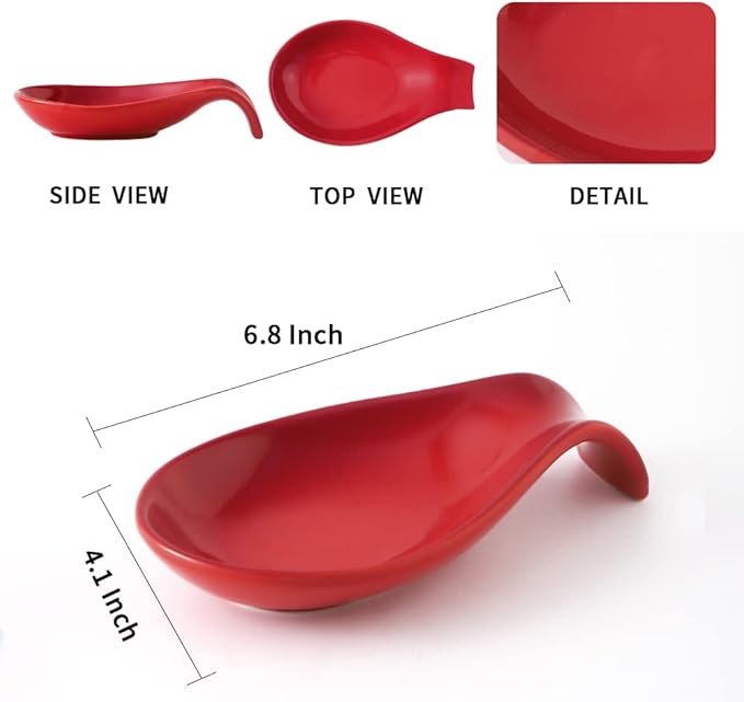 Nihow Ceramic Spoon Rest: 4 Inch Stable Utensil Rest - Heat Resistant Spoon Holder for Kitchen counter/Countertop/Stove Top - Dishwasher Safe - Elegant Red (1 PC)