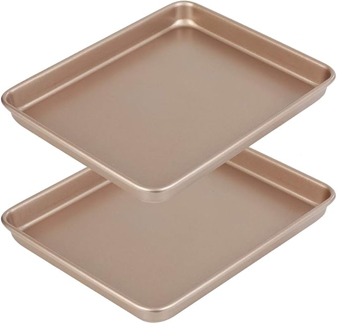 11 Inch Baking Sheets Pan Nonstick Set of 2, Walooza Cookie Sheet Replacement Toaster Oven Tray,Deep Size 1 inch Bakeware, Non Toxic & Heavy Duty & Easy Clean