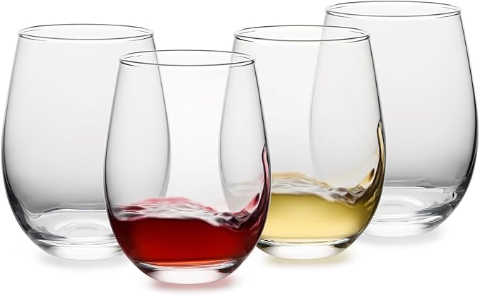 Stemless Wine Glasses Set of 4, 18 Ounces Red & White Wine Glasses for Party, Lead-free, Ideal Wine Accessories Gift (Clear)
