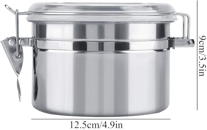 Steel Coffee Containers with Shelf, Coffee Bean Storage with Airtight Locking Clamp and Spoon, Large Capacity Food Storage Jar for Kitchen