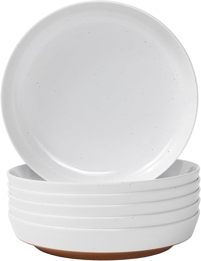 Webbylee 8.25" Melamine Deep Plates Set of 6-28oz Melamine Large Salad Bows,Serving Bowls for Cereal, Fruit, Soup,Deep Enough for Kitchen and Dining White/Brown