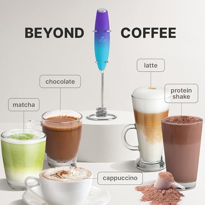 Zulay Kitchen Milk Frother with Patented Tornado Triple Whisk – Handheld Foam Maker for Coffee, Lattes, Matcha & Hot Chocolate – Rich, Creamy Froth in Seconds -