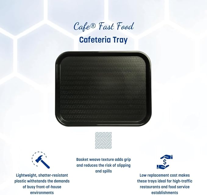 Carlisle FoodService Products Cafe Fast Food Cafeteria Tray with Patterned Surface for Cafeterias, Fast Food, And Dining Room, Plastic, 17.87 X 14 X 0.98 Inches, Black, (Pack of 12)