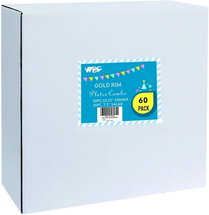 WDF 60PCS White Gold Plates Disposable - Gold Plastic Plates, Including 30-10.25inch Gold Dinner and 30-7.5inch Salad/Dessert for Thanksgiving