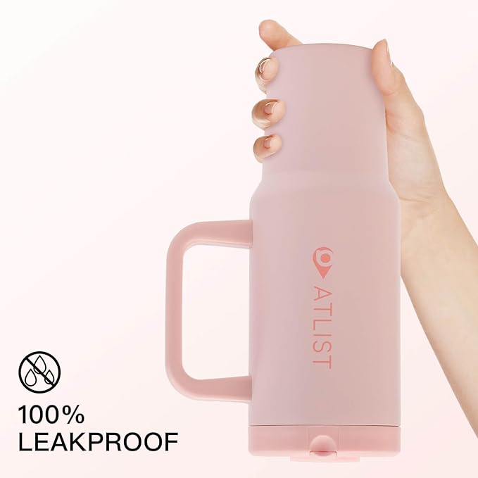 100% Leakproof 40 oz Tumbler with Handle & 4-in-1 SipSwig Lid, Built-In Flip Straw & External Stainless Steel Straw, Insulated Stainless Steel Cup, BPA-Free, Pink