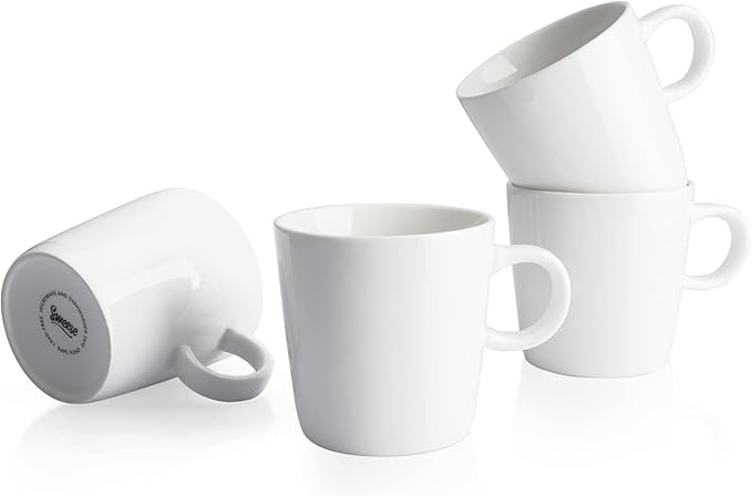 Sweese 5oz Porcelain Espresso Cups Set of 4, Mini Coffee Mugs Demitasse Cups - White