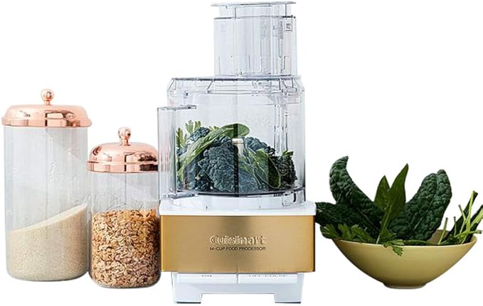 Cuisinart Food Processor 14-Cup Vegetable Chopper for Mincing, Dicing, Shredding, Puree & Kneading Dough, White/Gold Stainless Steel, DFP-14WGY