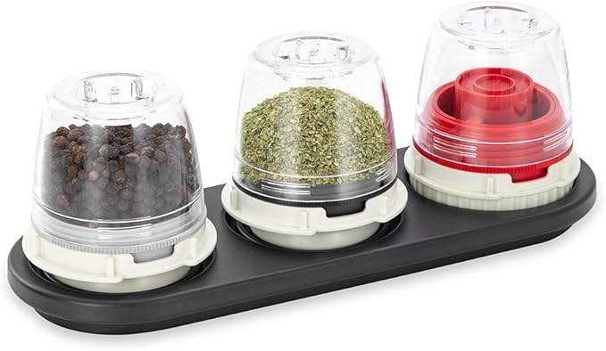 FinaMill Salt and Pepper Mill Tray, Stackable FinaPod Storage, Stylish Kitchen Accessories for Spice Grinder, Gift-Ready - Trio Black