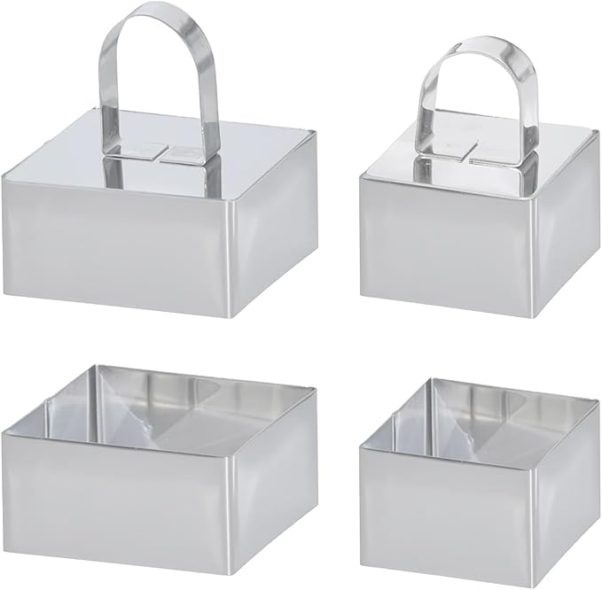 Uncle Jack 4 Pieces Food Ring Molds Set, Stainless Steel Cake Ring Mold with Pusher, for Kitchen Tools, Baking Pastry, Cake, Mousse (Include 4 Rings and 2 Pushers)