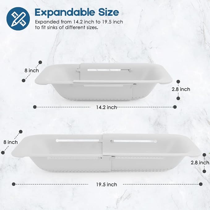 Collapsible Colander Kitchen Extendable Strainer Fruits Vegetables Noodle Pasta Food Drain Basket Space-Saver Portable Drainer Over Sink(1, 2#White)