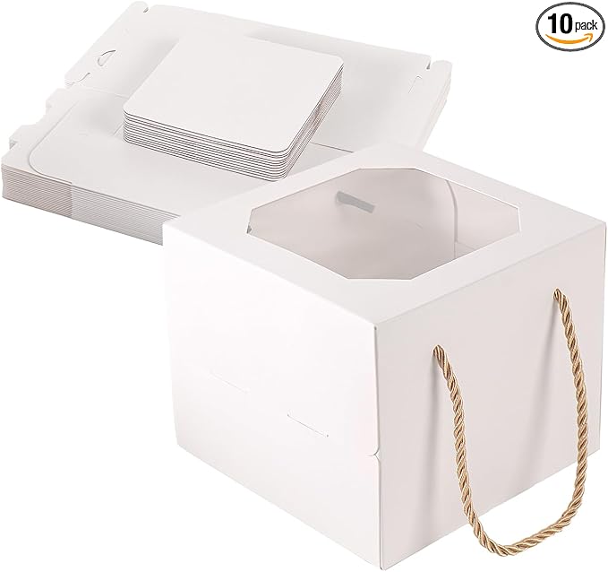 10 pcs 6x6x5 Inch Small Cake Box with Window, 6 inch cake box,Bakery Pastry Cookie Boxes,disposable cake containers, Mini Pie for Pastry,Dessert,Strawberries,Chocolates, Cupcakes