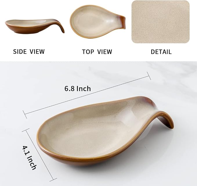 Nihow Ceramic Spoon Rest: 4 Inch Stable Utensil Rest - Spoon Holder for Kitchen counter/Countertop/Stove Top - Dishwasher Safe - Elegant Brown (1 PC)