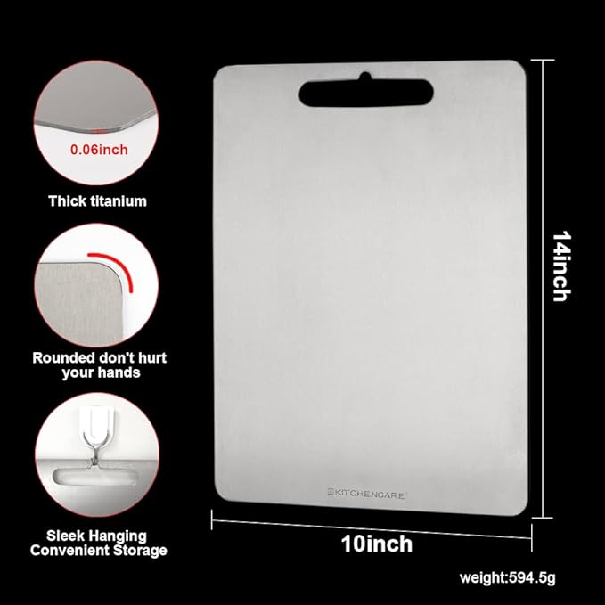 100% Pure Titanium Cutting Boards for Kitchen,2-in-1 Smooth Side & Textured Side For Cutting Meats, Double-sided Titanium Cutting Board Fruits And Vegetables, for Kitchen Outdoor Holiday Gifts(14*10)