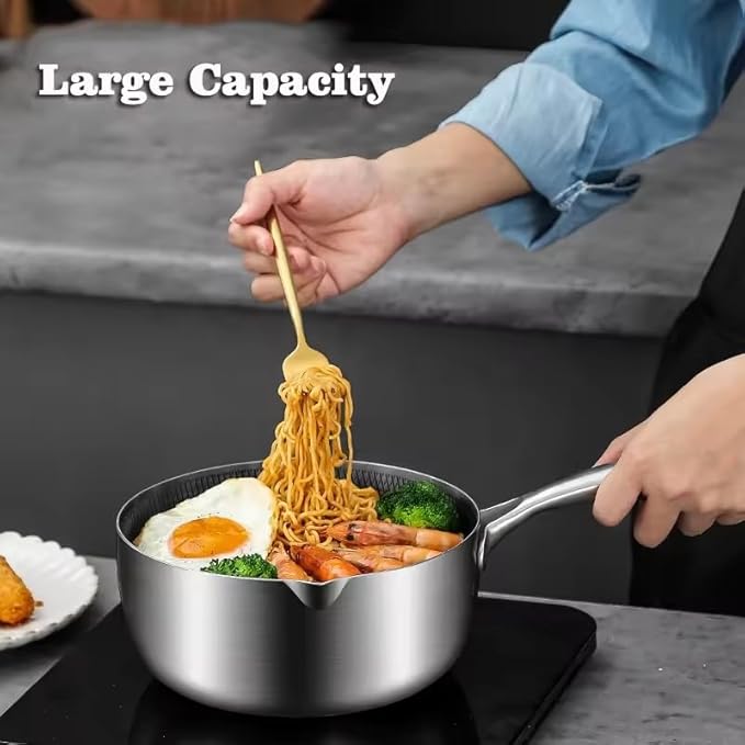 Nonstick 1.5 Quart Stainless Steel Saucepan with Lid,Non-stick Sauce Pot Compatible with All Cooktops,Multipurpose Sauce Pan Perfect For Boiling Gravies,Pasta, Noodles (1.5Qt)