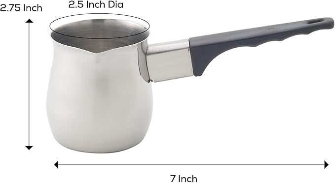 Fino Stainless Steel Turkish Coffee Pot - Professional 18/8 Warmer for Stovetop Coffee, Milk, Tea, Hot Chocolate - Delicious Daily Beverages - 6-Ounce