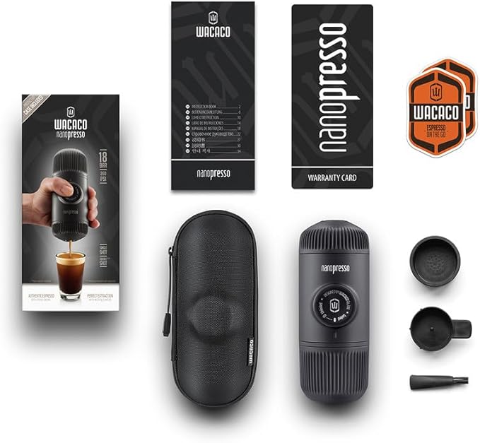 WACACO Nanopresso Portable Espresso Maker Bundled with Protective Case, Mini Travel Coffee Machine, Perfect for Camping, Travel and Office( Black)