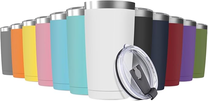 12Pack 20oz Tumbler Vacuum Insulated Travel Mug with Lids, Stainless Steel Double Wall Bulk Cup for Home, Office, Outdoor Suitable for Vehicle Cup Holders (Assorted Colors)