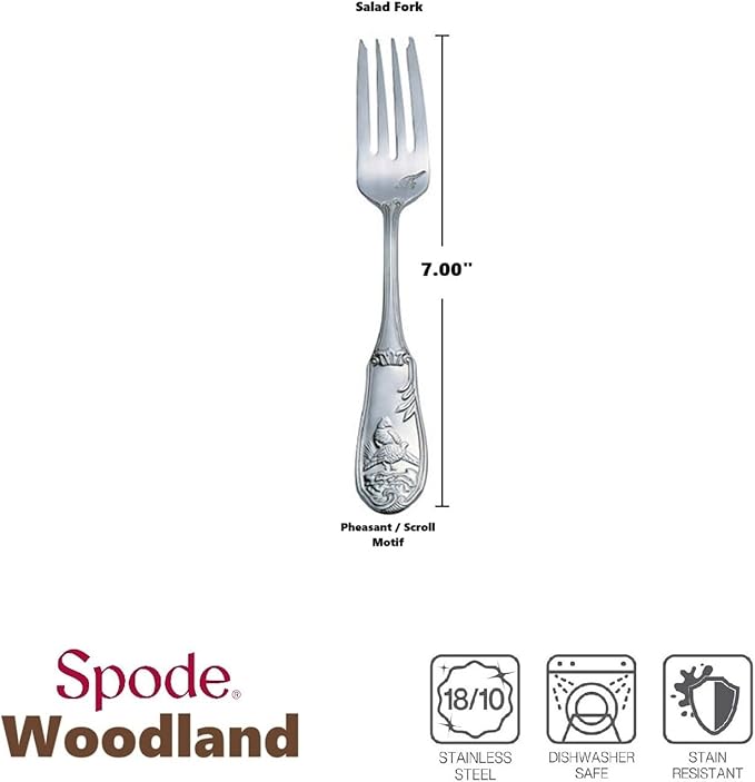 Spode Woodland 18/10 Stainless Steel Salad Fork (Set of Four)