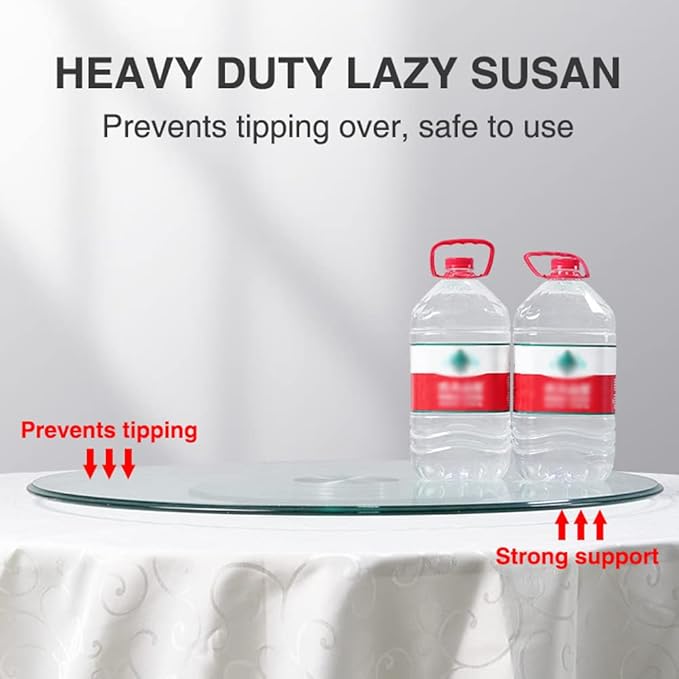 20" Glass Lazy Susan Turntable for Dining Table Large Tabletop Centerpiece Kitchen Rotating Tray Clear Serving Plate Round