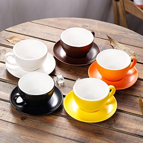 Latte Art Ceramic Cup and Saucer Cappuccino Fine Porcelain, Mate for Coffee Shop and Barista (Glossy White, 10.5 oz)
