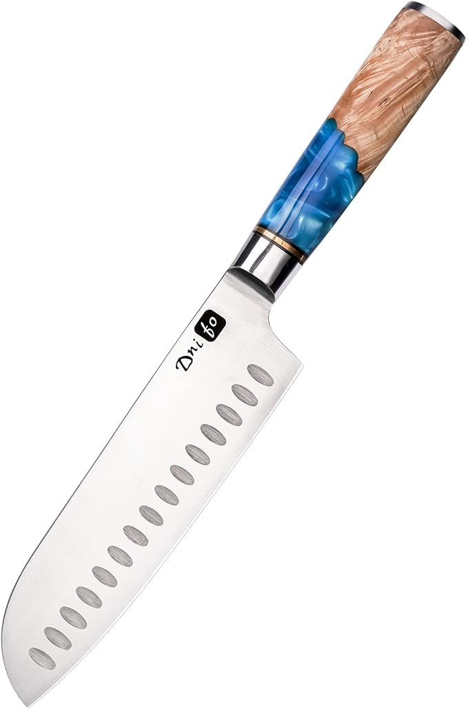 Santoku Knife 7 Inch, Ultra Sharp Japanese Chef Knife, High Carbon Stainless Steel Kitchen Knife with Gift Box and Resin Wood Handle, Ideal Gift for Men and Women