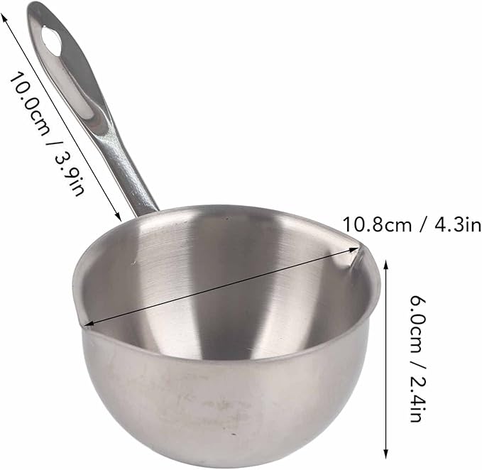 Butter Warmer Pot Small Butter Warmer Measuring Pot with Long Handle, All in One Flat Induction Bottom Mini Butter Hot Pot Milk Pot Small Saucepan Sturdy Stainless Steel (300ML)