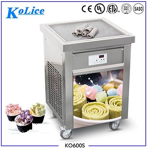 Kolice Commercial ETL NSF certificated 21"x21" Single Square Pan Fried Ice Cream Machine, Frozen Yogurt Roll Ice Cream Machine, Fry Ice Cream Roll Machine-auto defrost, smart AI temp. control