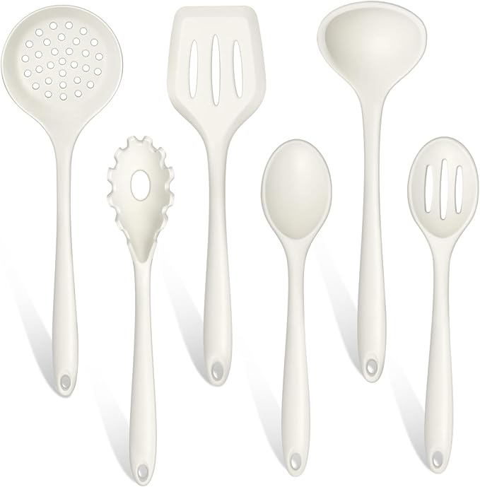 TeamFar Silicone Cooking Utensils Set, Kitchen Utensils Set of 6 for Non-stick Cookware, for Cooking/Turning/Stirring/Mixing, Healthy & One-Piece, Heat Resistant & Non-Scratch, Dishwasher Safe, White