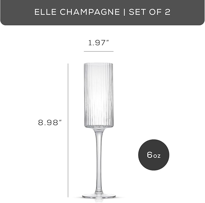 JoyJolt Elle 5.7oz Champagne Glasses, Fluted Glass Flute Set of 2, Vintage Style Unique Drinking Cocktail and Mimosa Glasses, Wedding Champagne Flutes