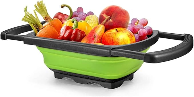 CdyBox New Version 11Pack Silicone Kitchen Strainer Collapsible Colander with Foldable Silicone Measuring Spoon Measuring Cup Kitchen Good Tools (Green) 9.6 * 1.1