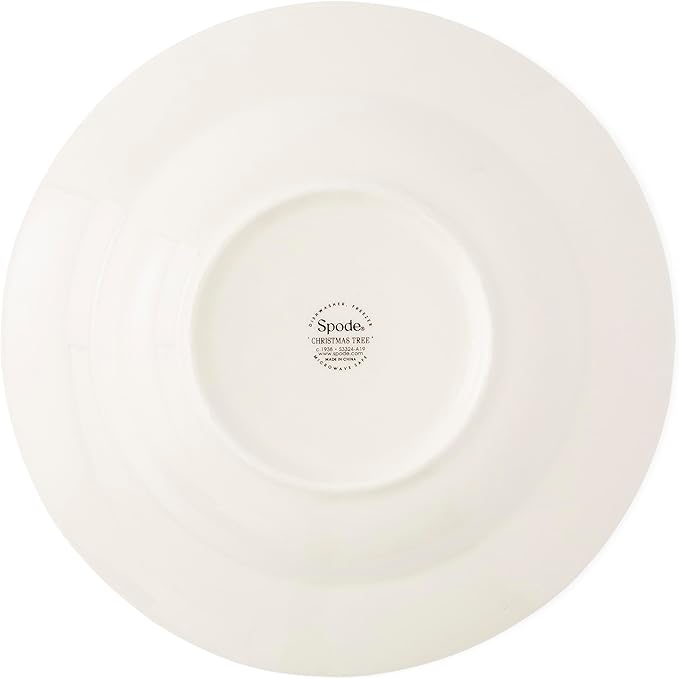 Spode Christmas Tree 9" Soup Plate (Set of 4) - Stoneware Soup Bowls with Festive Tree Design & Green Rim, Ideal for Serving Soup, Pasta, Salad - Microwave & Dishwasher Safe Holiday Dinnerware
