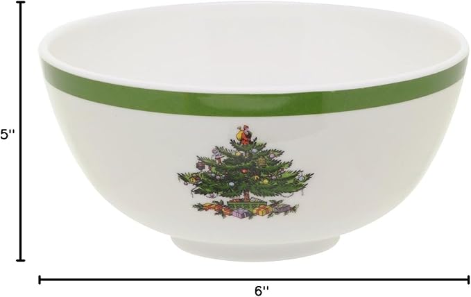 Spode Christmas Tree 6-Inch Melamine Bowls - Set of 4 Festive Bowls for Soup, Dessert, Holiday Dishes - Durable, Dishwasher Safe - Versatile Tableware for Indoor, Outdoor Christmas Gatherings