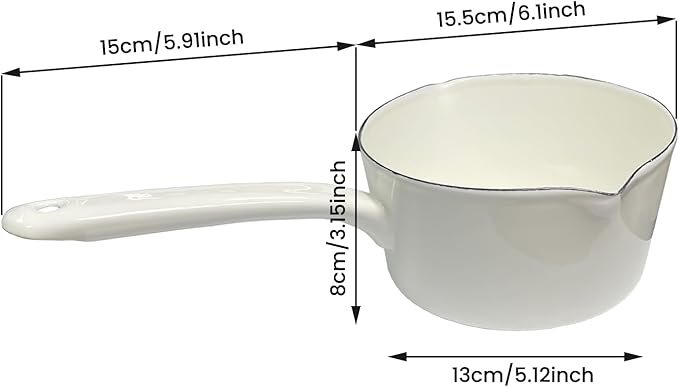 Enamel Milk Pan, 1.2L Mini Butter Warmer, Enamelware Saucepan Pan with Pour Spout, Nonstick Enamel Milk Pot, Butter Melting Pot for Induction Electric Gas Stoves