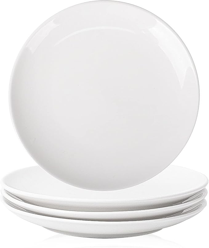 DELLING 7 Inch Appetizer Plates Set, White Ceramic Dessert Plates/Salad Plate - Small Round Serving Plates for Snacks, Side Dishes, Pasta, Microwave & Dishwasher Safe - Set of 4