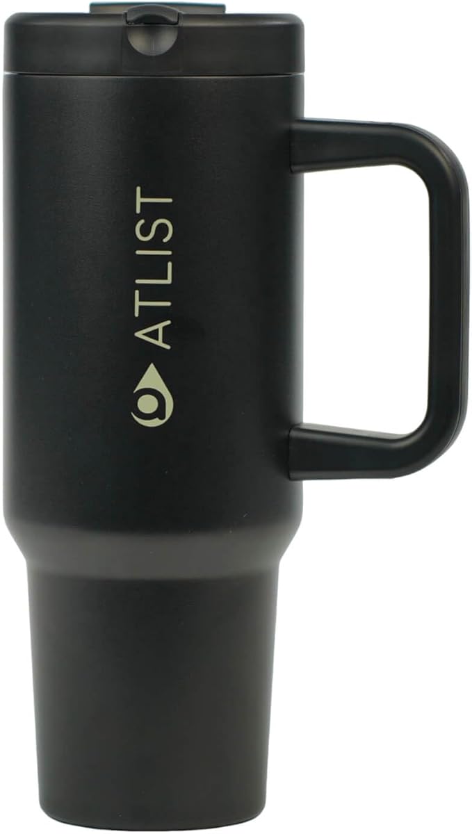 100% Leakproof 40 oz Tumbler with Handle & 4-in-1 SipSwig Lid, Built-In Flip Straw & External Stainless Steel Straw, Insulated Stainless Steel Cup, BPA-Free, Black