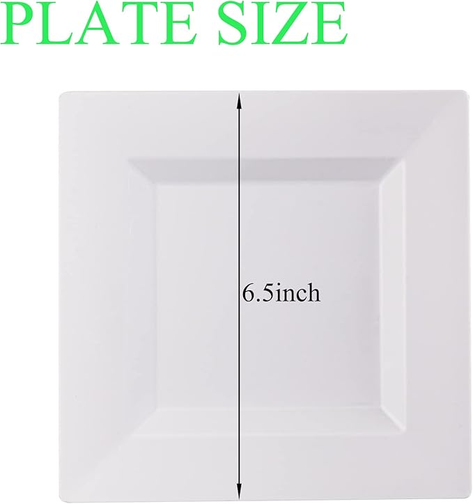 100 Pack White Plastic Square Dessert Plates, 6.5" Disposable Salad Plates Heavy Duty Plates for Party, Wedding, Christmas, Easter