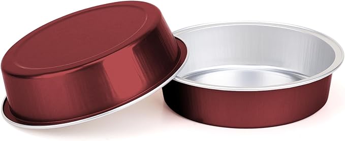 Beasea Disposable Mini Pie Tins with Lids, 20 Pack 4” 7.3oz 215ml Small Round Aluminum Baking Tart Foil Container for Individual Dessert Cupcake Cheesecake Ramekin Quiche Oven Dishes - Wine Red