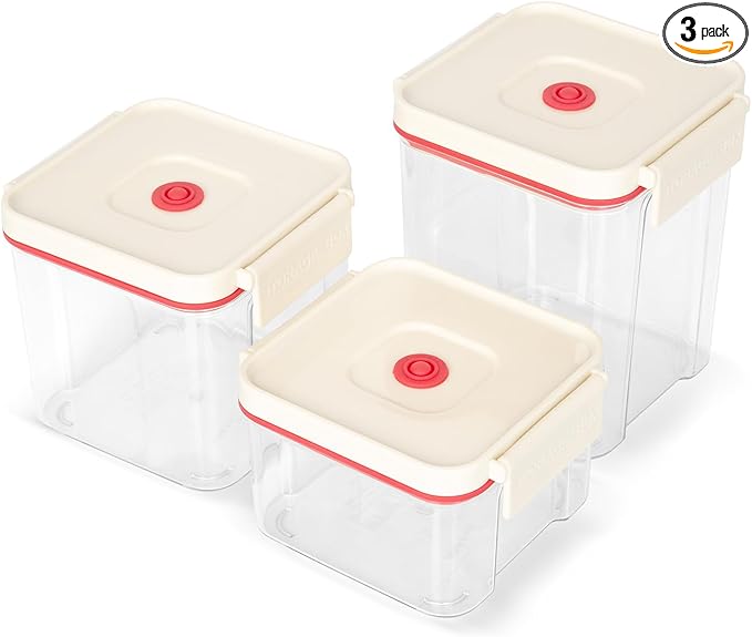 Vacuum Sealed Food Storage Containers with Air Valve (3-in-1 Set),Works With Handheld Vacuum Sealer Machine(Vacuum Sealer Not Included)