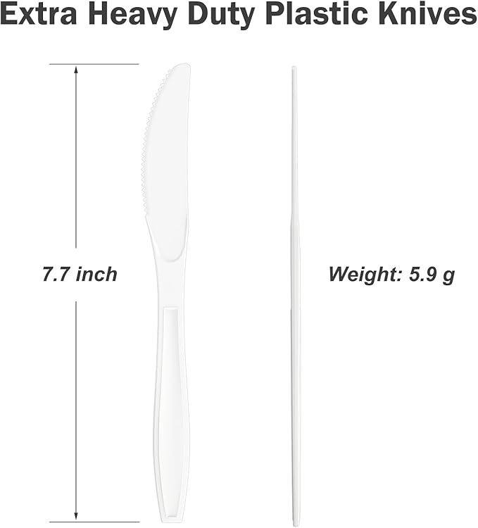 360 Count Extra Heavy Duty White Plastic Knives Disposable, BPA-Free, Heat Resistant, Solid and Durable Disposable Knives Bulk, Premium Plastic Knives heavy duty for Party Supply