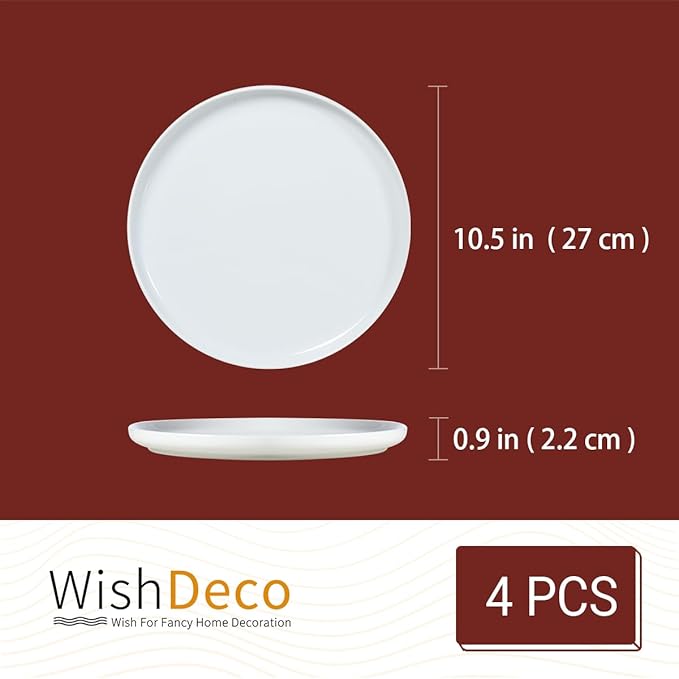 White Dinner Plates Set of 4, Ceramic Dining Plates 10.5 inch, Large Salad Plate, Porcelain Kitchen Plate for Pizza, Steak, Microwave and Dishwasher Safe